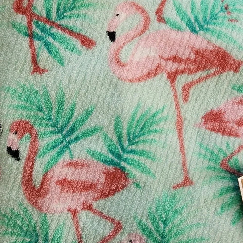 Deborah Connolly Set of 2 Flamingo Palm Bath Towels Coral Mint NWT